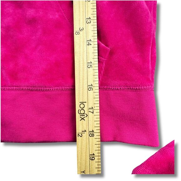 Juicy Couture Track Jacket Women's M Hot Pink Velour Full Zip Pockets "J" Charm - Picture 10 of 14